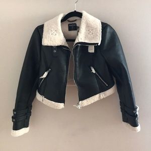 Boohoo Cropped Faux Fur Moto Jacket NWT
